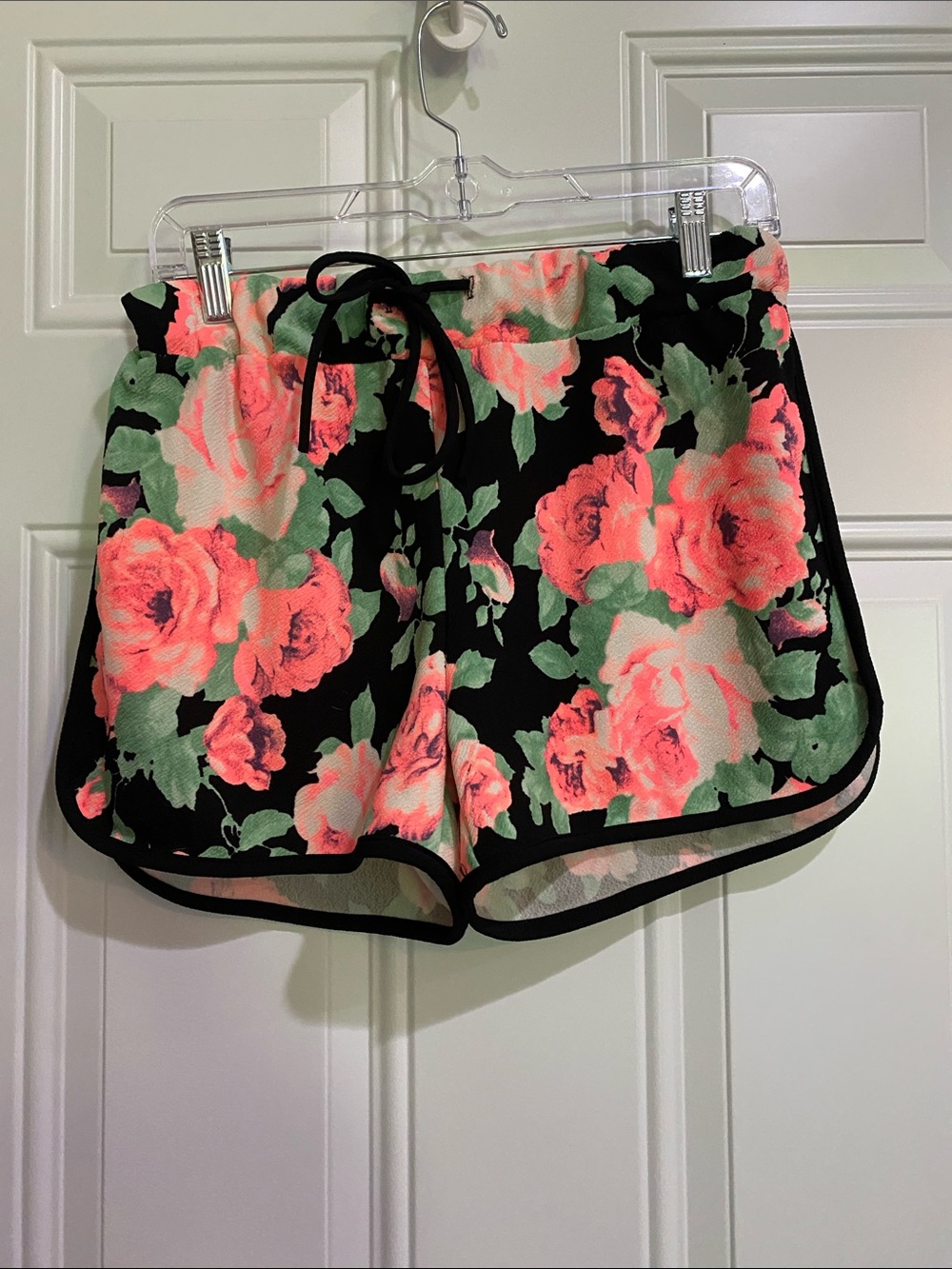 Noble U Black Coral Pink Floral Athletic Shorts
